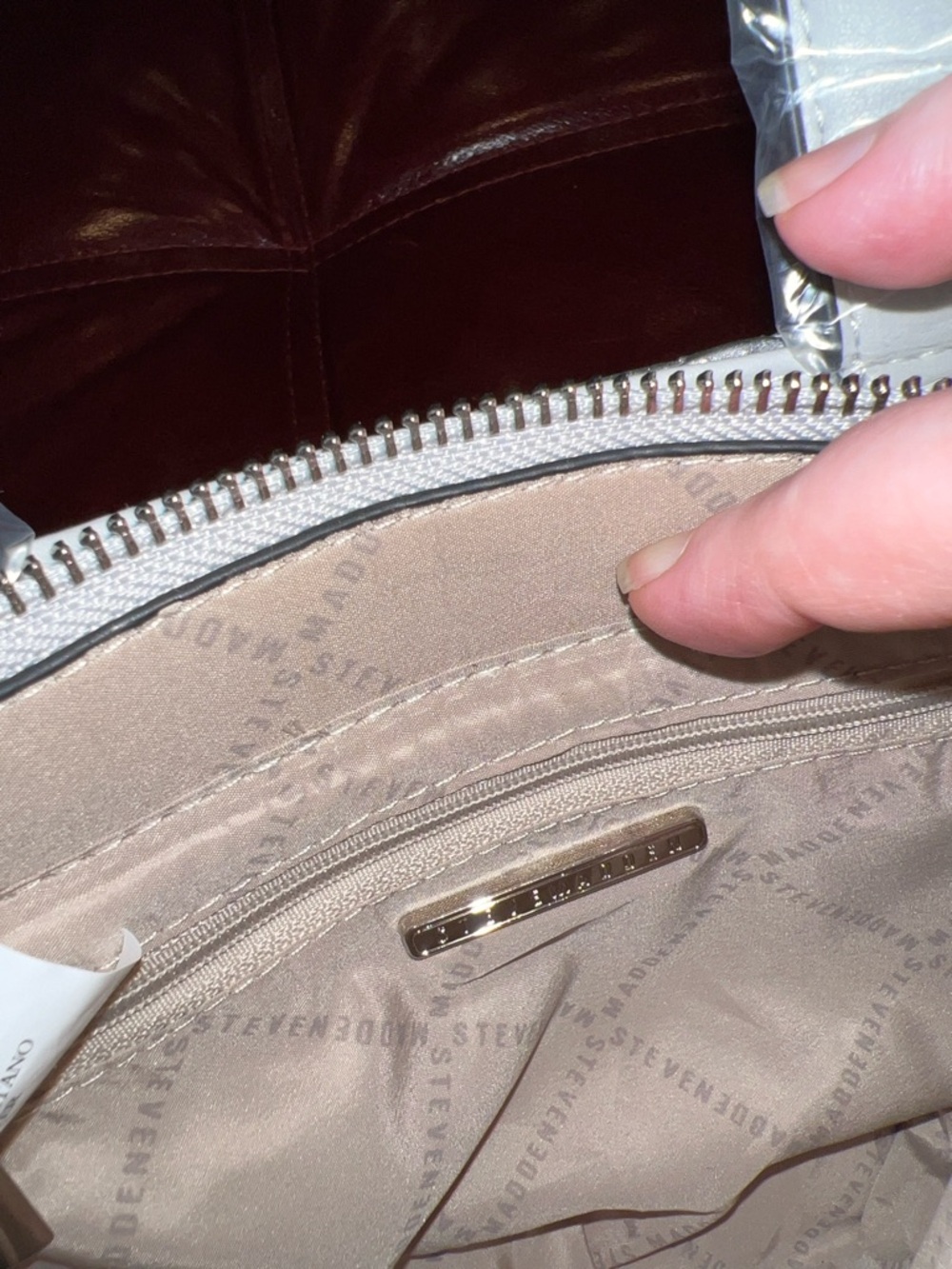 Steve Madden Metallic Silver Quilted Mini Tote with Logo Strap - Picture 6 of 7